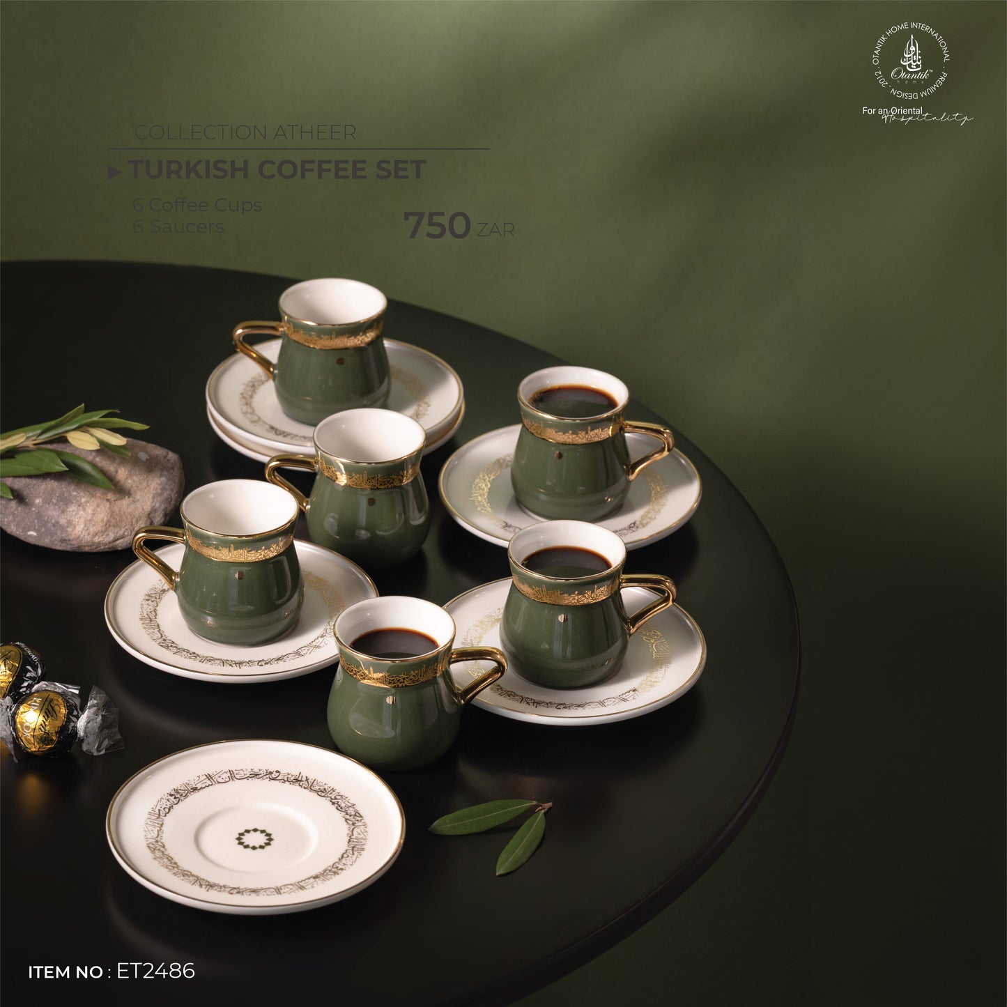 Turkish Coffee Set From Atheer - Olive+Gold