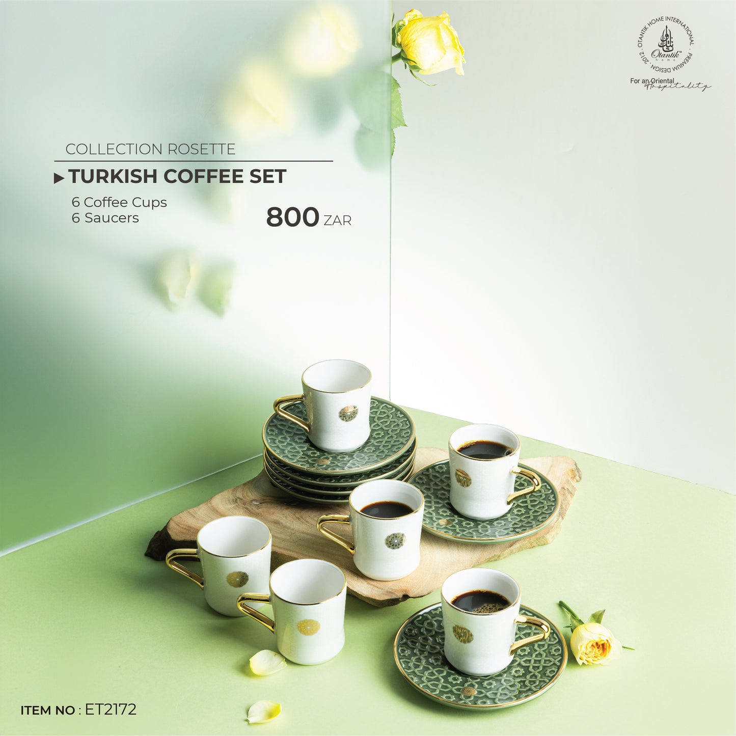 Turkish Coffee Set From Rosette - Green