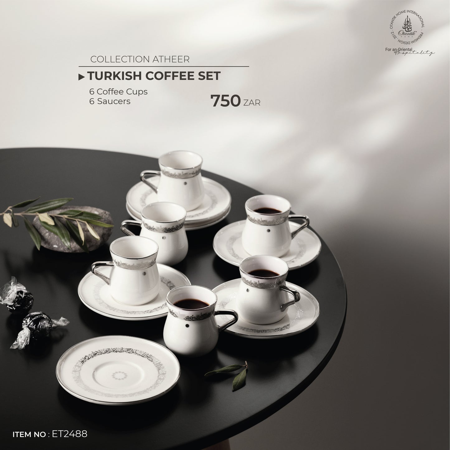 Turkish Coffee Set From Atheer - White+Silver