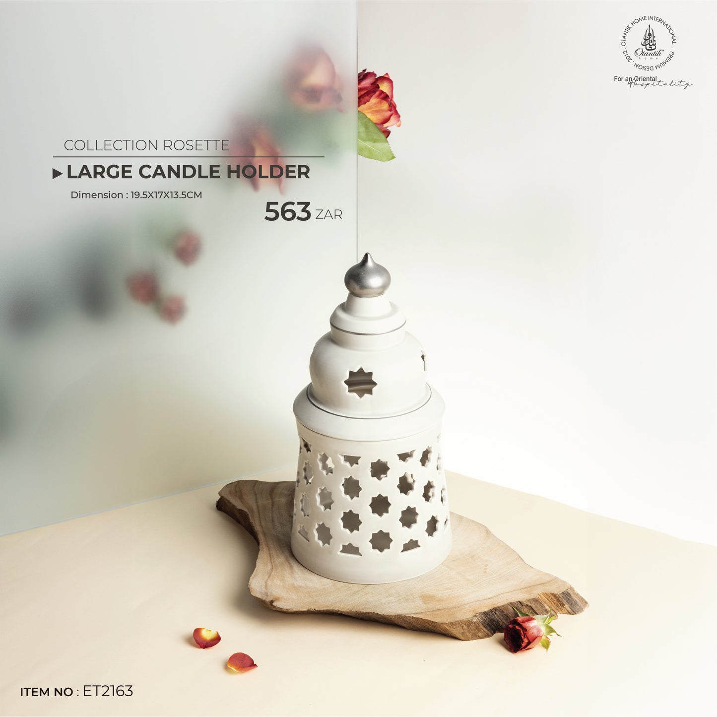 Large electronic Candle From Rosette - Beige
