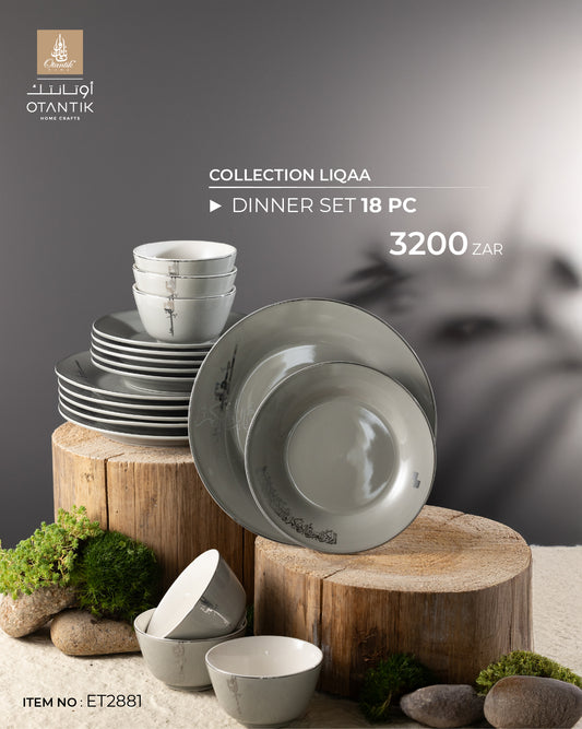 Dinner Set 18 Pcs From Liqaa - Grey + Silver