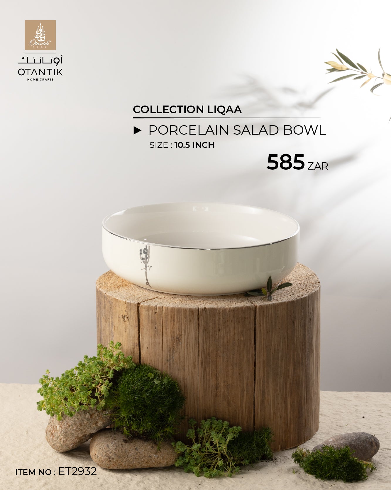 Porcelain Salad Bowl From Liqaa - White + SIlver