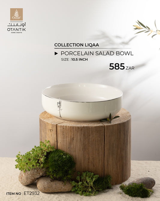 Porcelain Salad Bowl From Liqaa - White + SIlver