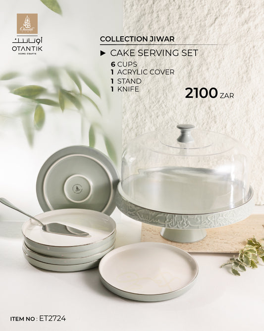 Cake Serving Set From Jiwar - Light Green + Silver